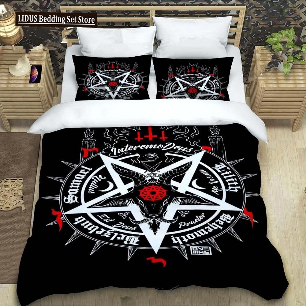

Пододеяльник Baphomet King Queen Size Pentagram с демонической головой сатанинского козла Комплект постельного белья для мальчиков и мужчин Horror House Одеяло Покрывало EU King(240x220cm)