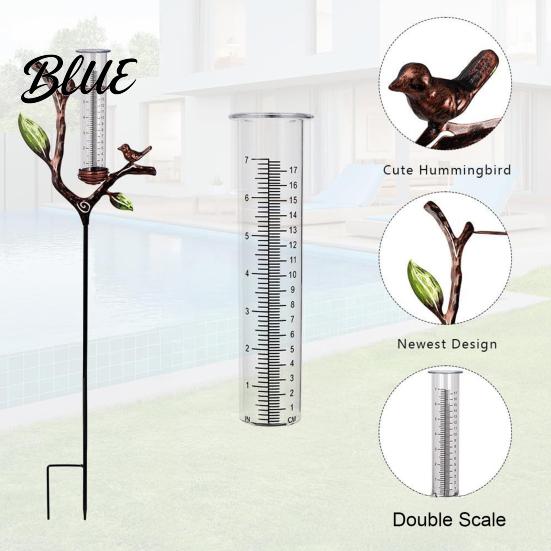 Decorative Bird Rain Gauge Outdoor Metal with Stake 7 Inch Tube Weather Resistant Plastic Measuring Gauge Branch Measure Tool for Garden Lawn Patio