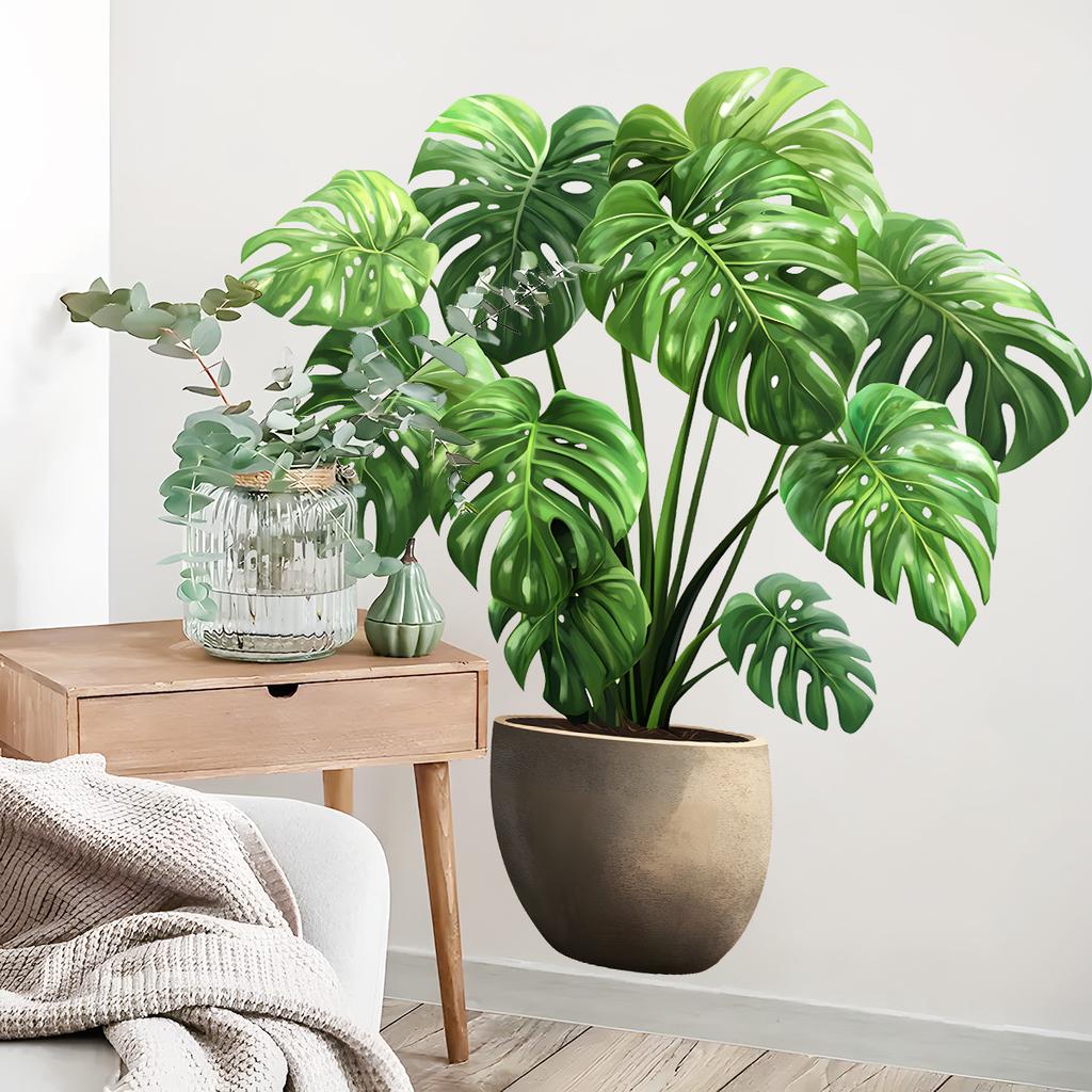 Potted Plant Wall Sticker Removable Self-Adhesive Background Decor for Bedroom Living Room Home Decoration