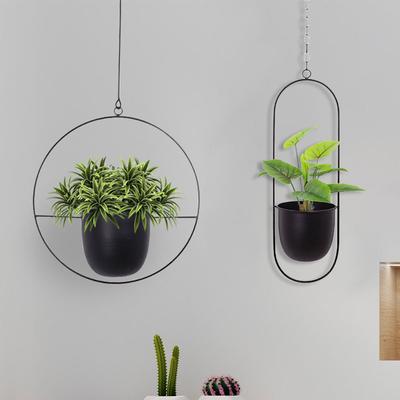 2Pcs New Metal Geometric Hanging Chain Flower Basket Plant Hanging Planter Garden Pot Flower Vase Holder Home Balcony Decoration