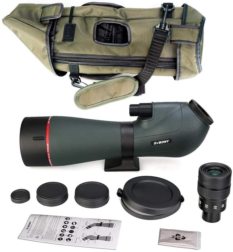 SVBONY SV406P 80mm Pozorovací dalekohled s ED Dvojrychlostní IPX7 pro Cílení a Pozorování Hvězd, 20-60x Sklo, Ostření, Vodotěsný, Pozorování Ptáků,