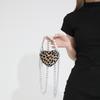 Heart-shaped Leopard PU Shoulder Bags with Chains and Beads Girl Style Super Cool Crossbody Bags