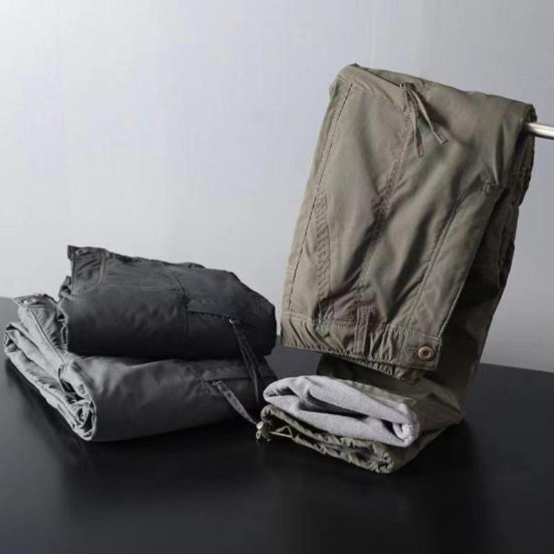 Yousheng Men Thick Cargo Pants Fleece Lined Casual Trousers Multi Pocket Straight Leg Autumn Winter Pants for Daily Outings Street Wear