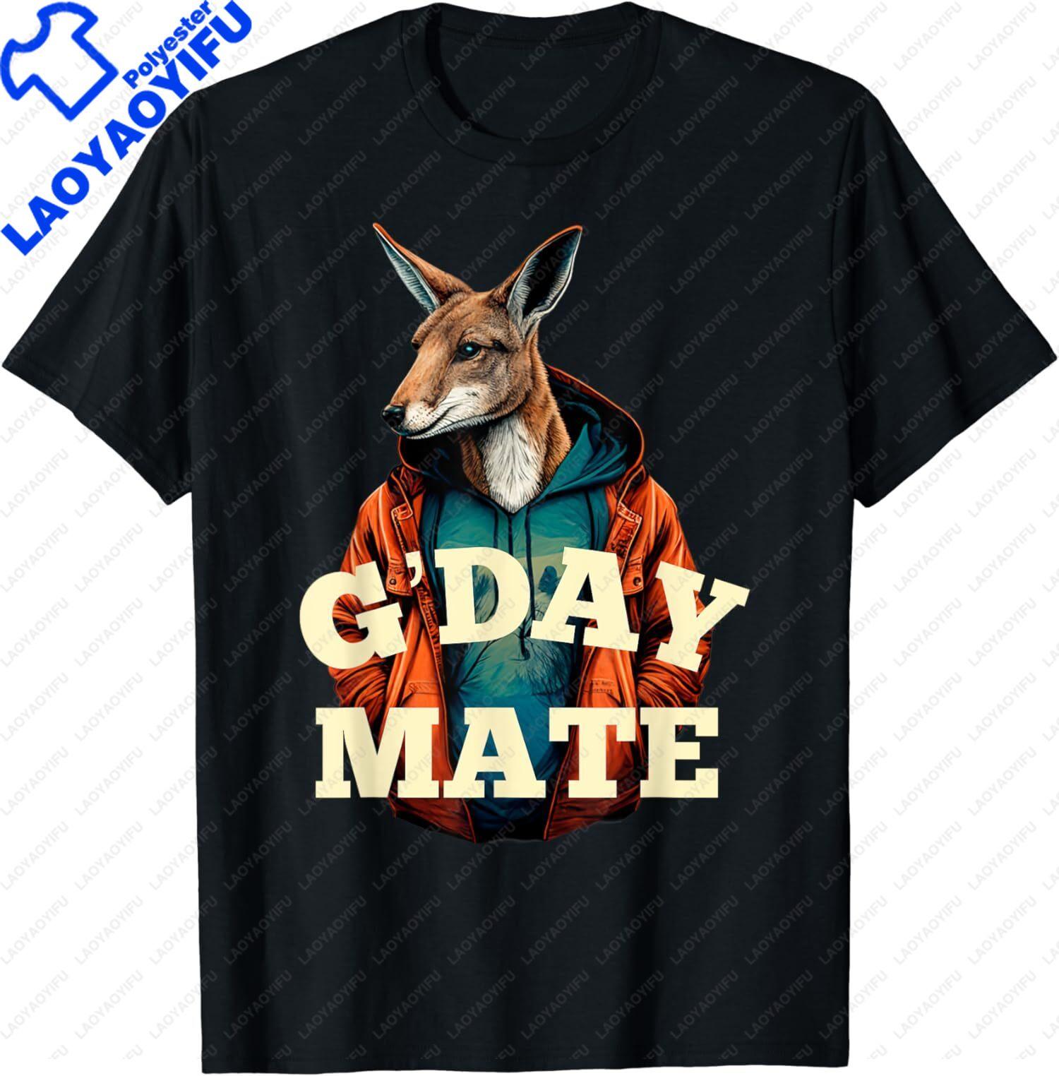 Australian GDay Mate Funny Kangaroo Australian Tshirt Printed Shirts for Men with Humorous Kangaroo Design S