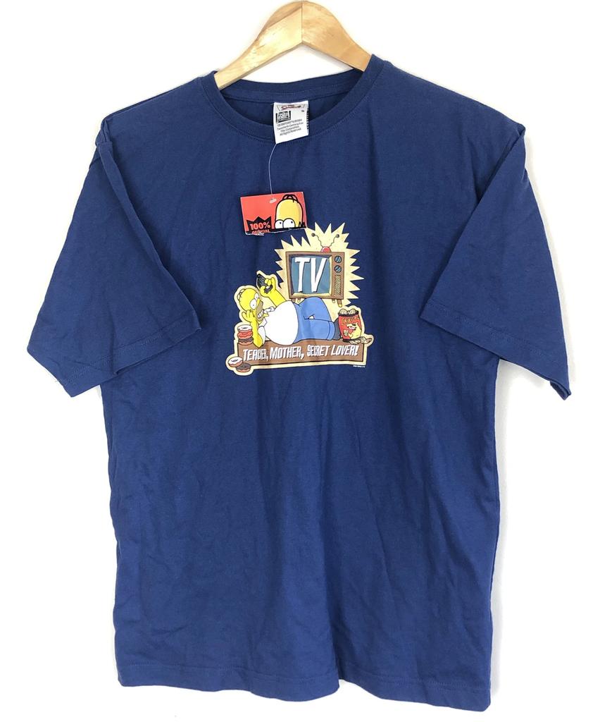 NEW Vintage The Simpsons 2004 TV Funny Mens Blue T-shirt Size SMALL Homer Lazy