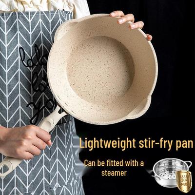 Compacte Maifan Steen Anti-aanbak Wok – Extra Licht, Enkel Portie Roerbakpan voor Thuis of Babyvoeding