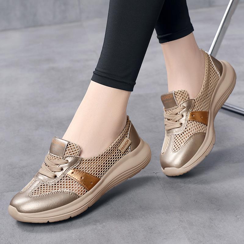 TUINANLE Flats Shoes for Women Summer Lace Up Casual Sneakers Breathable Soft Sole Loafers Plus Size