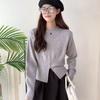 Autumn and Winter New Round Neck Long-sleeved Soft Waxy Hem Split Design Sense Small Pullover Femininity Casual Top Outer Wear
