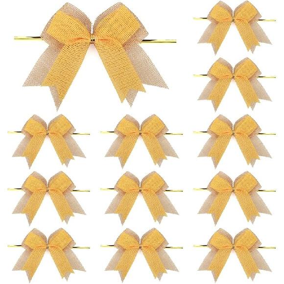 12 шт. Пасхальные мешковины Банты 4 дюйма Розовый/Желтый/Синий/Зеленый Весенний Бант для Праздничного Весеннего Веночка Поделки Домашний Декор (весна) жёлтый