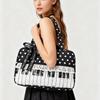 Black Polka Dot Handbag Women Piano Design Shoulder Bag Lace Trim Butterfly Ribbon Underarm Bag Fashion Musical Note Tote Bag