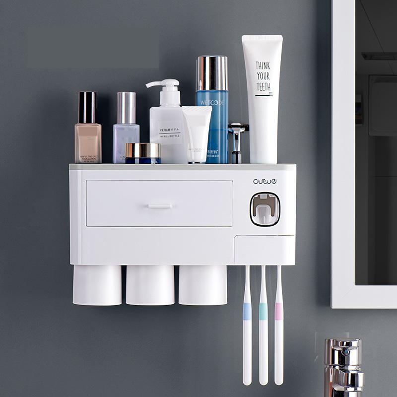 Toothbrush Holders Bathroom Decor with Toothpaste Dispenser, 2/3/4 Cups Toothbrush Holder Wall Mounted Bathroom Accessories