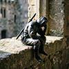 3D Printed Ninja Warrior Figurine with Weapon Small Sitting Thinking Black Samurai Bookshelf Statue for Office Shelf Desk Decor