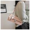 Fashionable Silk Scarf Faux Leather Shoulder Bag Trendy Baguette Square Purse for Women CLE