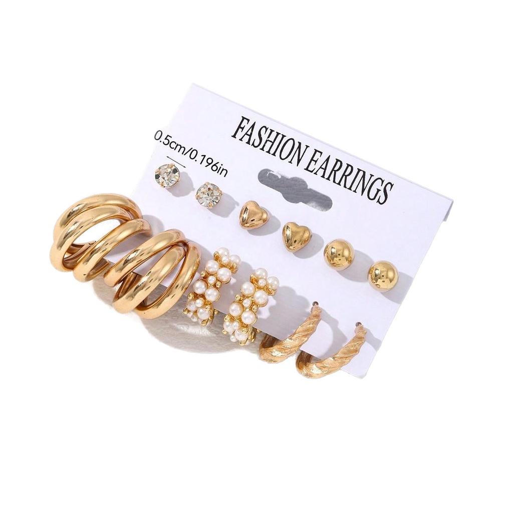 Europe and the United States hot-selling leopard print pearl butterfly love earrings, retro gold earrings set 1 piece set