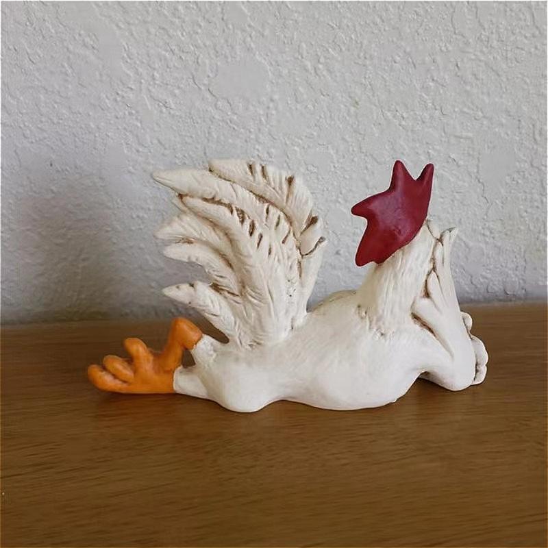 Viral Lying Rooster Resin Statue, Funny Desktop Animal Decor for Home Office, Trending Farmhouse Sculpture
