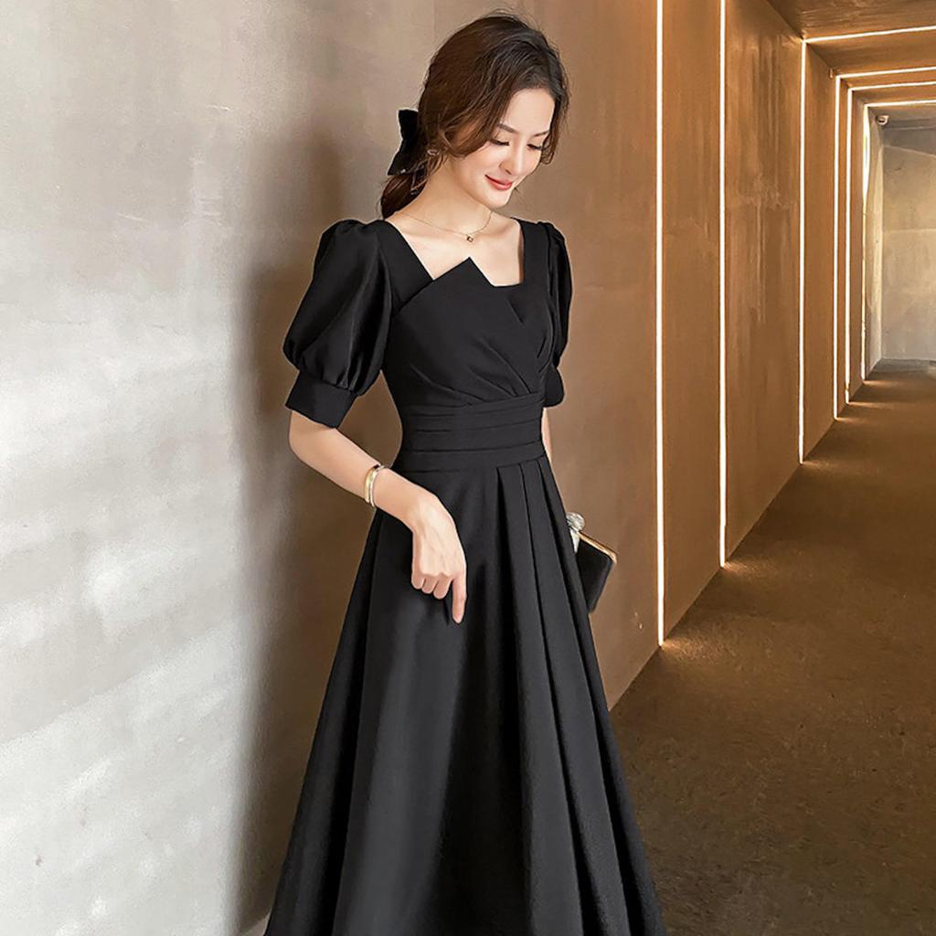 Wedding Party One Puff For Women In Their Look [EightSTAR Dress] Dress, Dress, Black, Piece, A-Line, Midi, Elegant, Adult, Sleeve, Formal, Stylish,