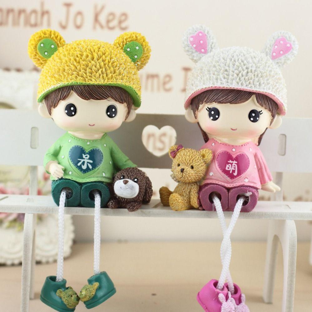 1Pair Boy and Girl Couple Dolls Decor Love Heart Cartoon Couples Figurines Dollhouse
