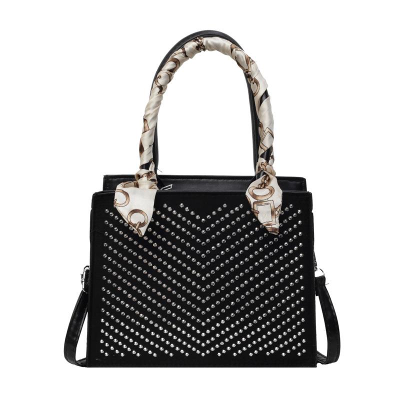 

Высококачественная шелковая декоративная сумка-тоут с шарфом, новинка осени 2024 года, сумка-мессенджер с нишевым дизайном и инкрустацией бриллиантами чёрный