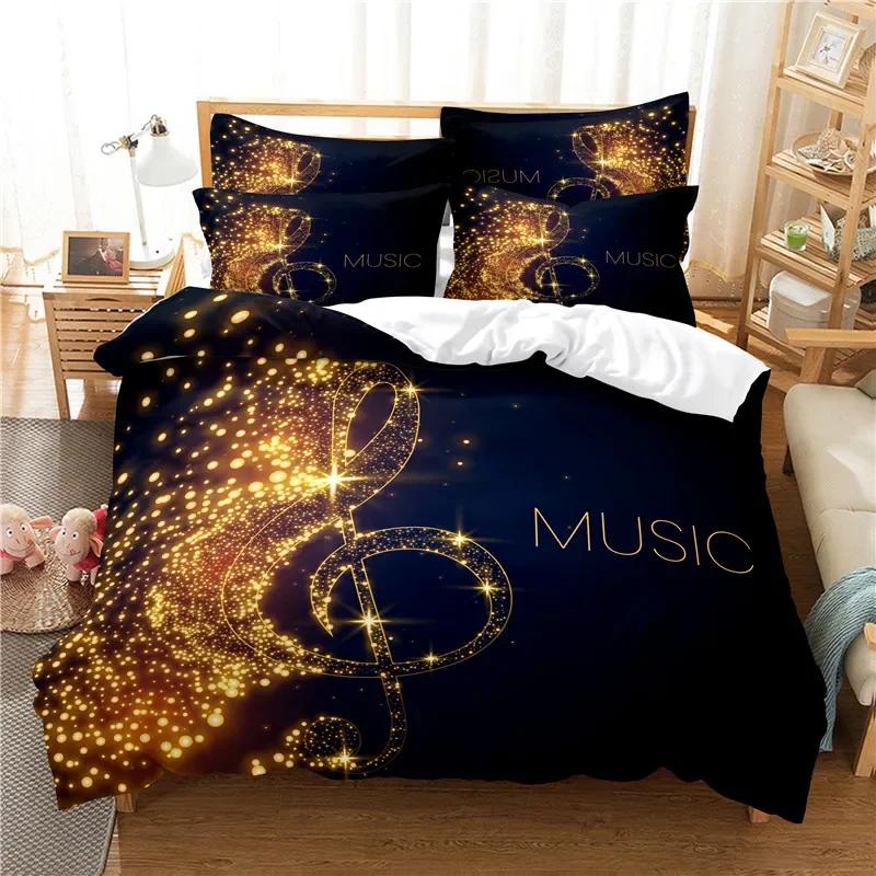 I Love Music Quilt Bedding Sets Cotton Home Textile 3D Print Music Lover Bedroom Comforter Set Queen Size Cover Duvet Set Black