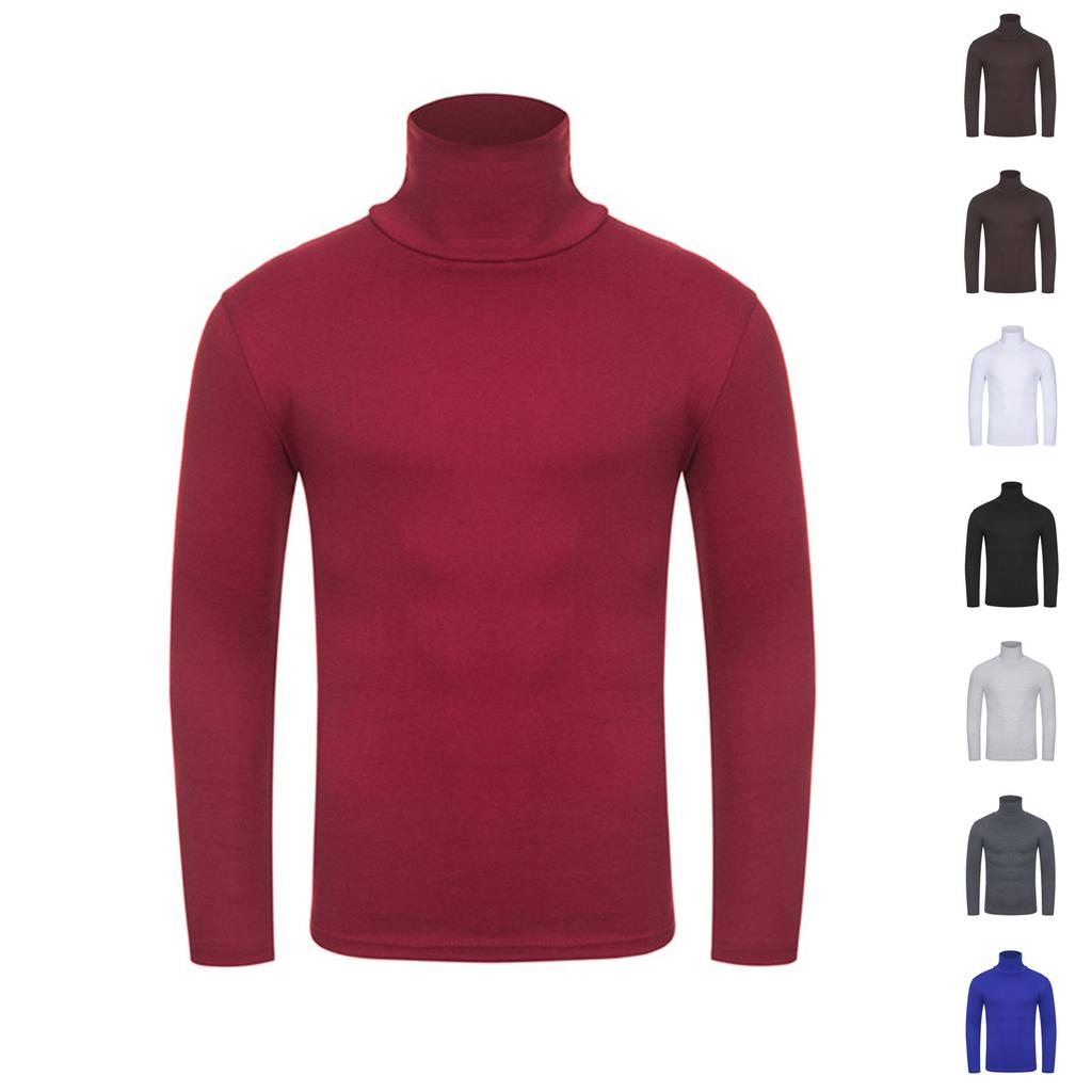 Men's Turtleneck Long Sleeve Solid Colour Stretch Slim Fit Bottoming Top Blouse