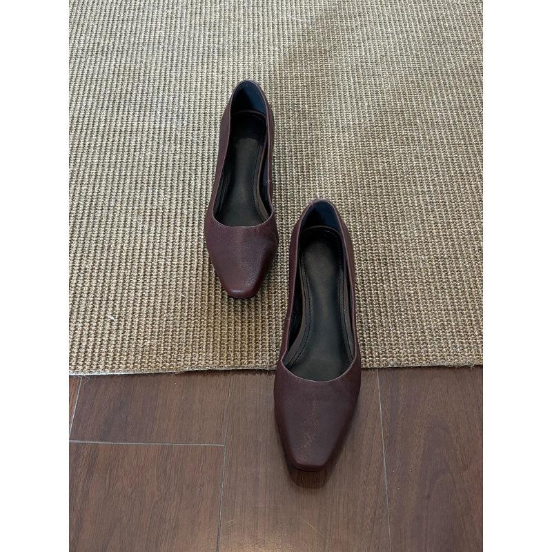 Sheepskin version~ French simple temperament light mouth thick heel single shoes one pedal commuter shoes square head retro high heels women