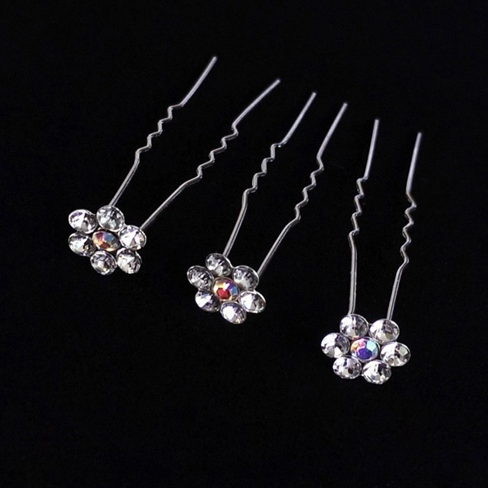 5Pcs Fashion Bridal U-shaped Rhinestone Pearl Flower Hairpin Metal Hair Barrette Rhinestone Hair Clip Crystal Flower Hair Fork