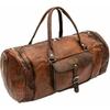 Men's Handmade Goat Leather Round Travel Bag Brown Weekend Gym Sport Duffel