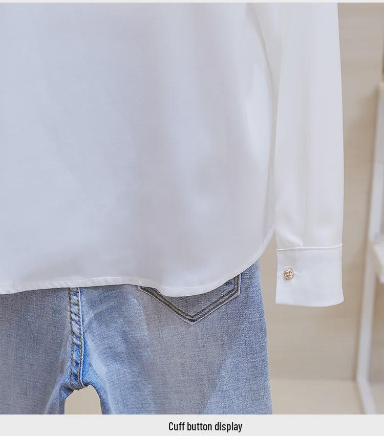 Elegantní dámská saténová šifonová košile s kovovými knoflíky - Volné dlouhé rukávy & Slim fit