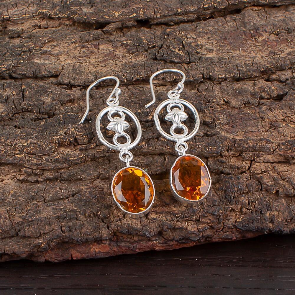 

Цитрин Драгоценный камень 925 Стерлинговое серебро Ювелирные изделия Ручной работы Серьги 2.00 Для женских EE-17-7