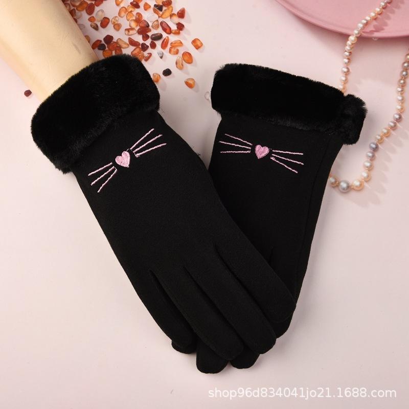 Autumn and Winter Velvet Thermal Gloves Women's German Velvet Korean Version Outdoor Riding Driving Electric Vehicle Sports Gloves