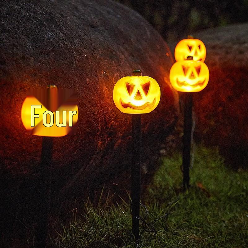 Solar Halloween Pumpkin Garden Stake Lights - Waterproof Outdoor Decorative String for Yard & Lawn