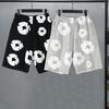 Summer Men Shorts Flower Print Drawstring Elastic Waist Loose Pockets Pleated Vacation Beach Sport Casual Homewear Short Pants