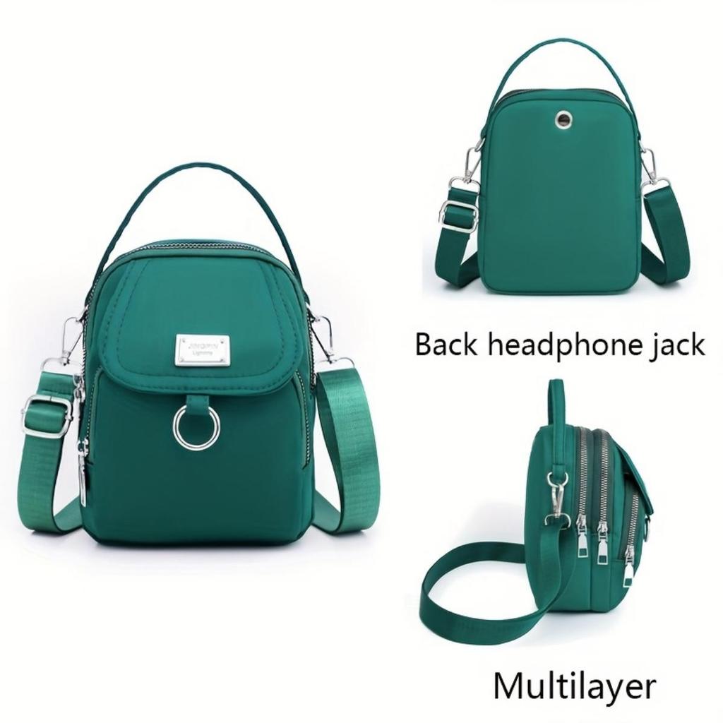 Bolso bandolera ligero de nailon para mujer: minibolso informal con múltiples compartimentos con cremallera y correa de hombro extraíble. Disponible en una docena de colores.