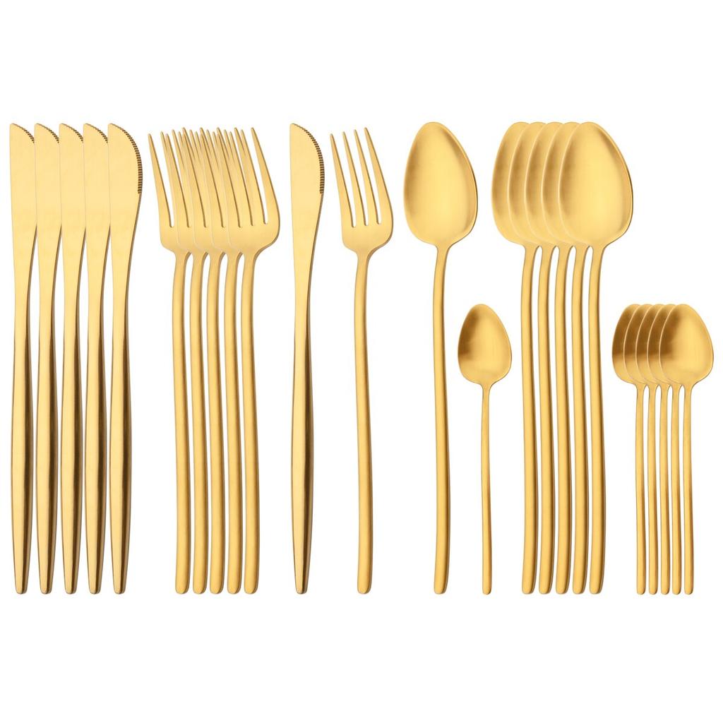 24Pcs Gold Cutlery Set 304 Stainless Steel Dinnerware Set Dinner Knives Forks Coffee Spoon Silverware Kitchen Flatware Tableware