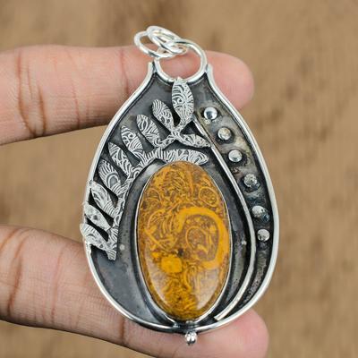 Offre Fête des Mères Pendentif de Fiançailles Ovale en Argent Sterling 925 Pierre Jaspe Mariam