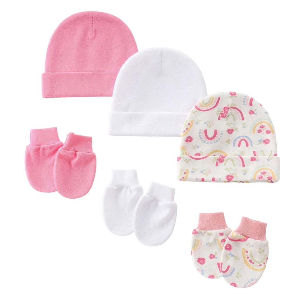 Set da 3 Cappellini e Manopole per Allattamento Neonato Lavabili in Lavatrice Cappellino Fetale e Guanti per Bebè da 0 a 1 Mese Tessuto Morbido Copricapo