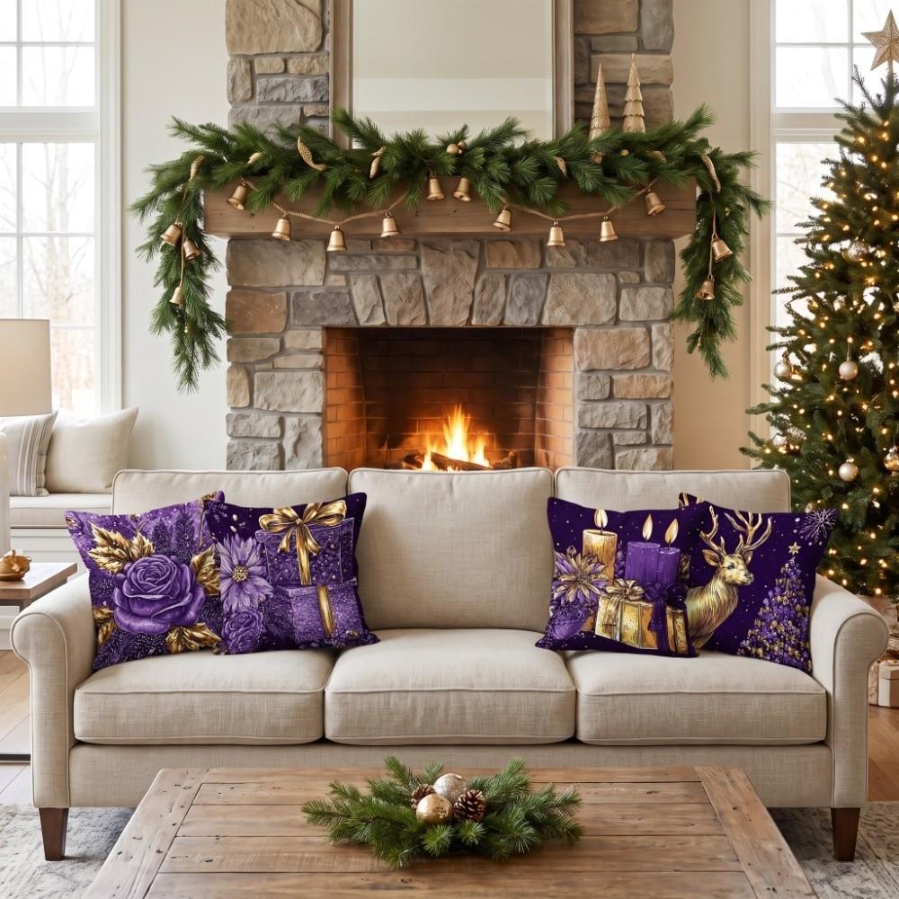 2D Printed Christmas Pillow Covers Tree Xmas Pillowslip Cartoon Cute Elk Pillow Cover Living Room