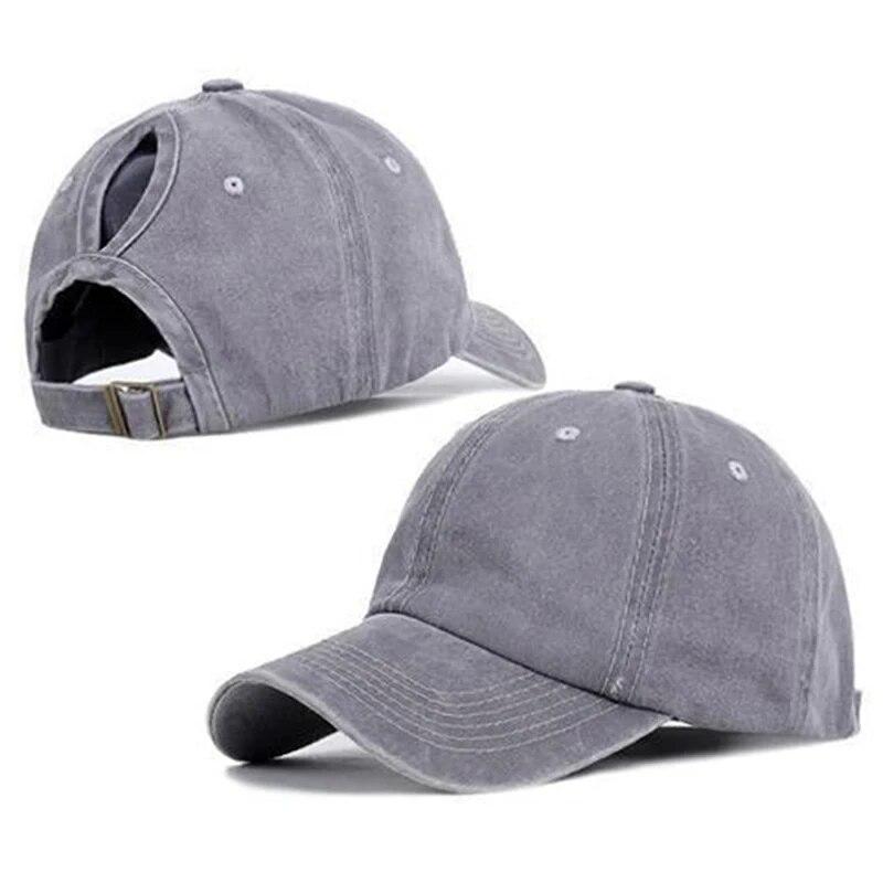 

1Pcs Vintage Ponytail Baseball Cap Women Girls Pure Color Soft Washed Cotton Summer Woman Hat Messy High Bun Cap серый