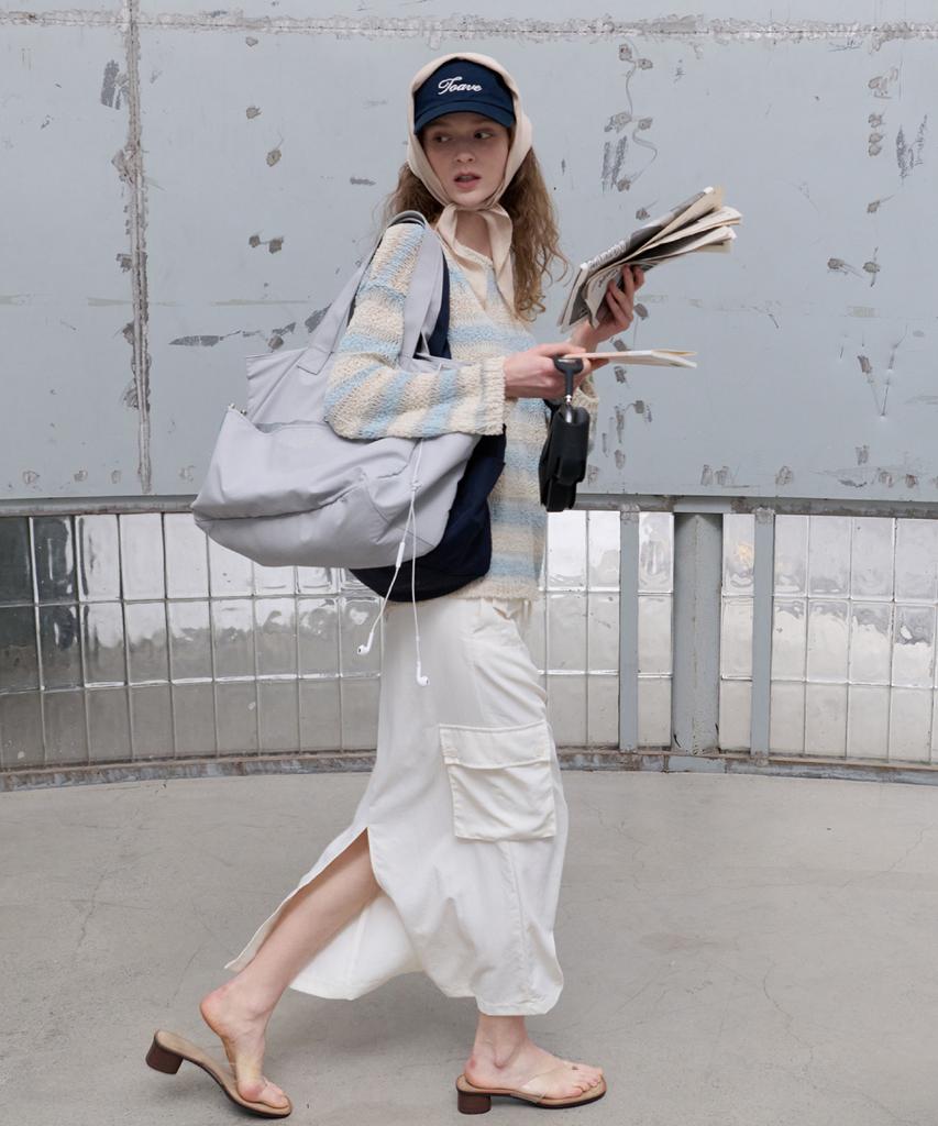 Toabe Three-Pocket Nylon Long Skirt (Cream)