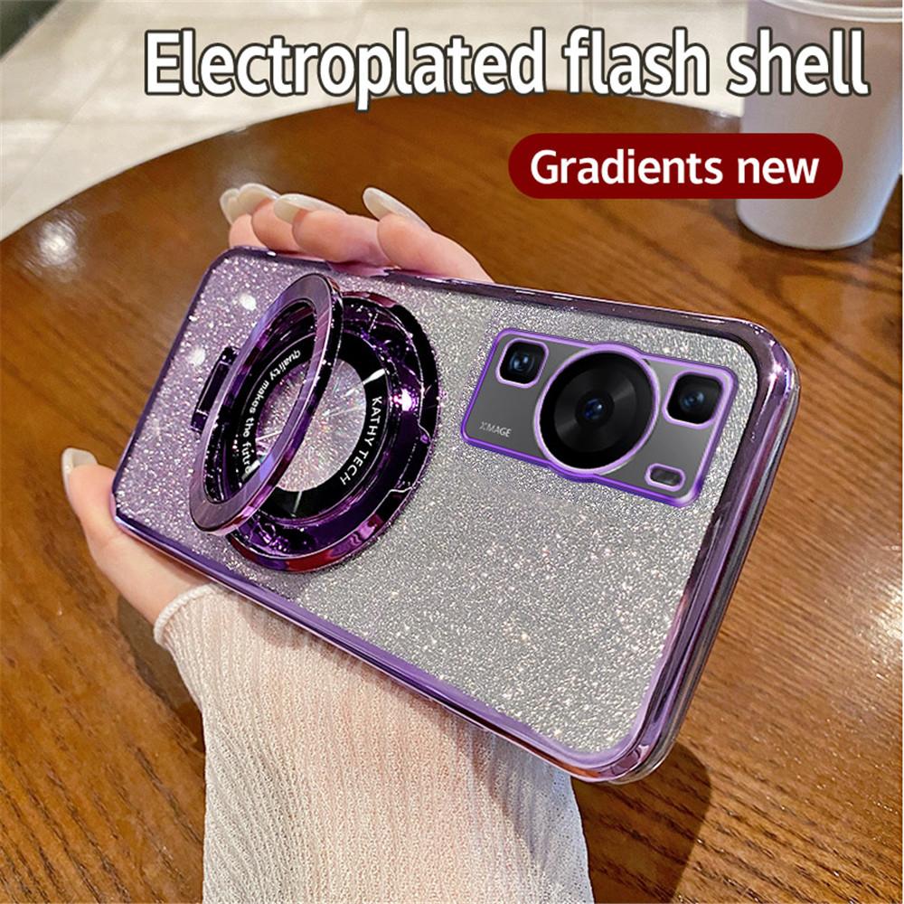 Luxury Glitter Magnetic Stand Case For Huawei P30 Lite P40 P50 P60 P70 Pro P Smart 2021 Y7A Mate 60 50 Pro Silicone Soft Cover