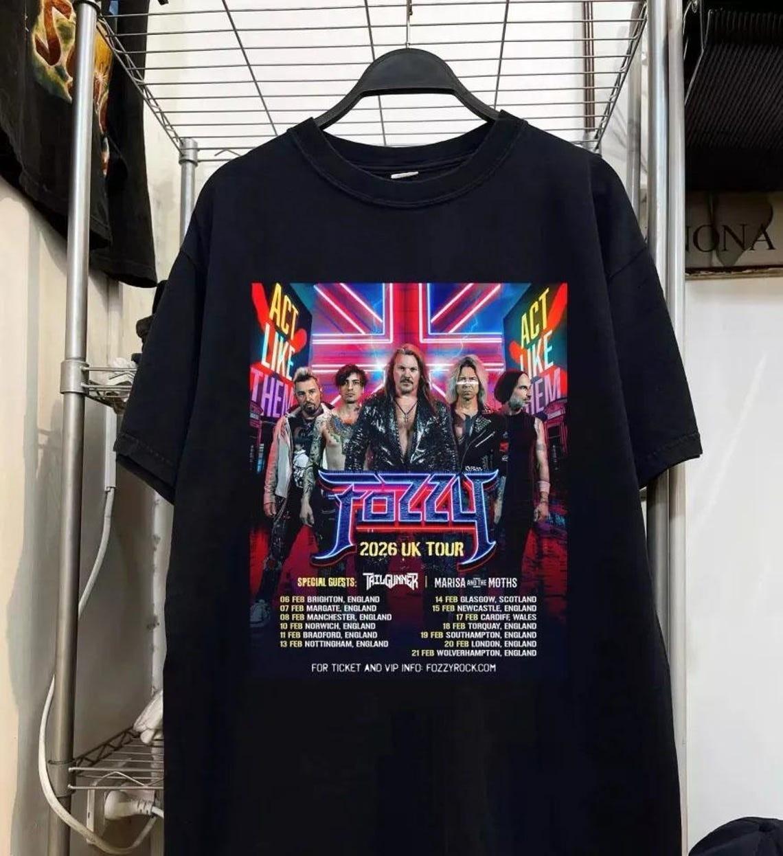 Fozzy Band Tour Shirt 2026, UK Rock Metal Concert T Shirt PP2847 XL
