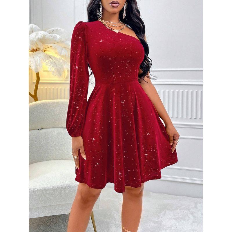 Spring/Summer New Arrival Fashion One-Shoulder Cold-Shoulder Silm Waist-Controlled Slimming Long Sleeve Dress Dinner Dress Women's Dress