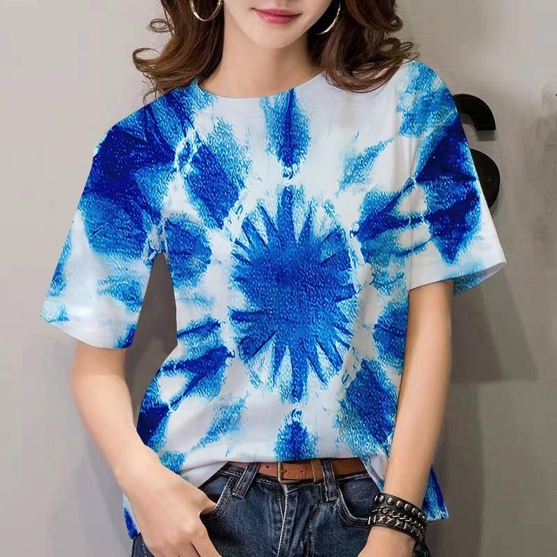 Summer Tie-Dye Pattern Women's Short-Sleeve Korean Style Casual Shirt Fashion Summer T-Shirt