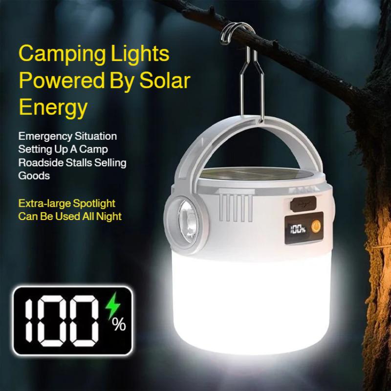Multipurpose outdoor rechargeable camping light with solar charging and long range