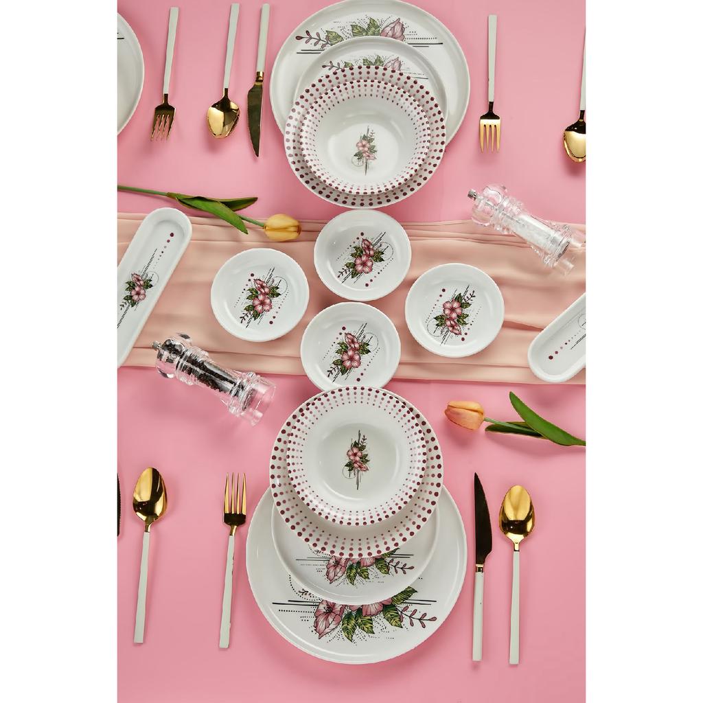 Lux Seramik Artless 18-teiliges Frühstücksset für 8 Personen, Rosa