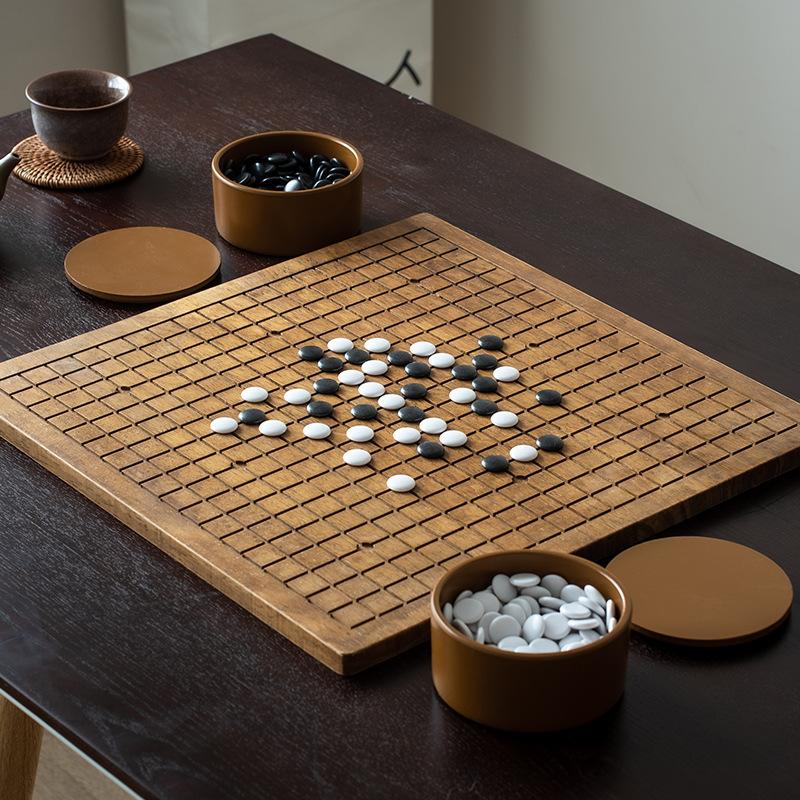 Wooden Go Board Set Adults Adults Children Beginners Black and White Five-piece Canned