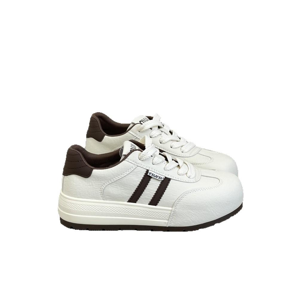 Leather German Training Shoes Women's 2025 Early Autumn New Round Head Platform Lace-up Fashion Cowhide Casual Sports Little White Board Shoes
