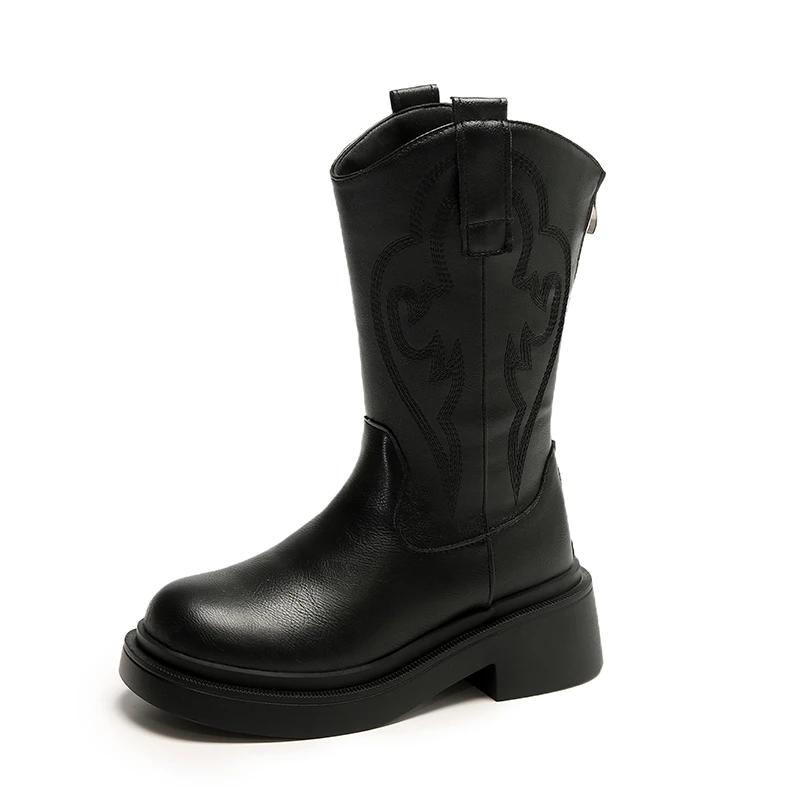 

Мода 2024 года, горячая распродажа, женская обувь, женские сапоги до середины икры, классические современные сапоги, женские туфли с вышивкой, круглый носок, средний каблук, туфли без застежек для женщин 40 чёрный