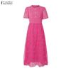 ZANZEA Women Lace Patchwork Casual Round Neck Short Sleeve Long Dress
