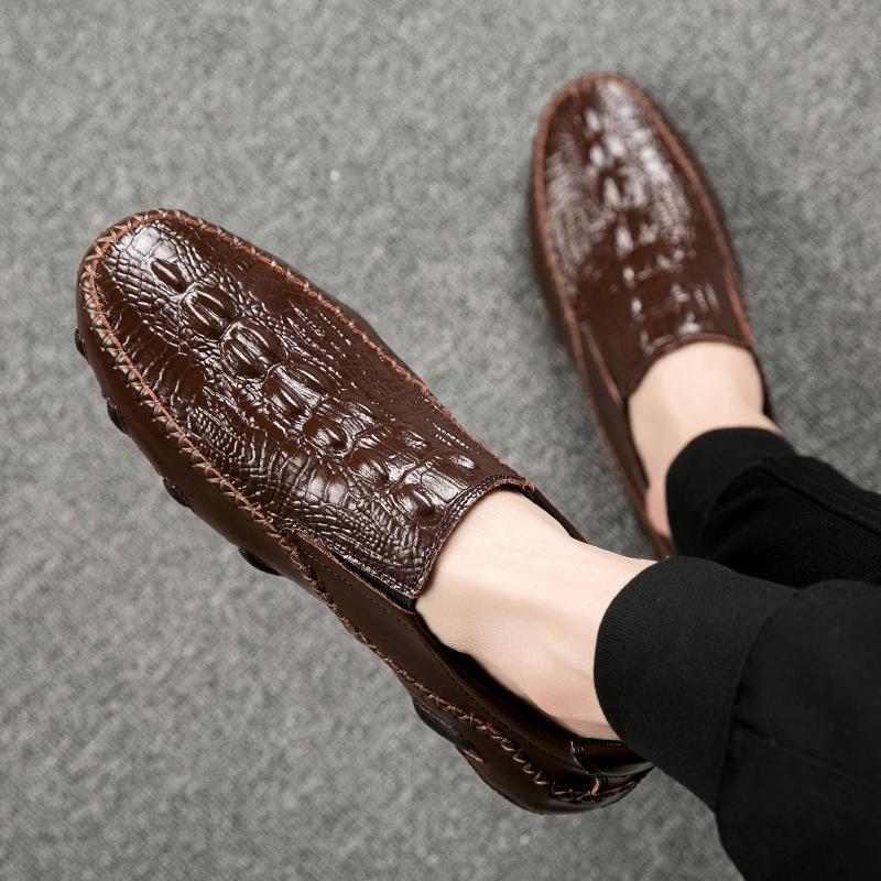 Spring and Summer New Large-size Hot-selling Men's Octopus Beanie Shoes Genuine Leather Crocodile Pattern Men's Shoes